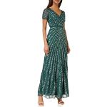 Reduzierte Emeraldfarbene Elegante Kurzärmelige Maxi V-Ausschnitt Lange Abendkleider mit Reißverschluss aus Tüll für Damen Übergrößen 