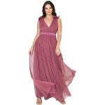 Reduzierte Rosa Elegante Ärmellose Maxi Lange Abendkleider mit Reißverschluss aus Tüll für Damen Größe XXL für Hochzeitsgäste 