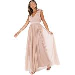 Reduzierte Taupefarbene Ärmellose Maxi Standesamtkleider mit Reißverschluss aus Tüll für Damen Größe XXL für Hochzeitsgäste 