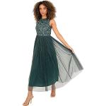 Emeraldfarbene Elegante Langärmelige Maxi Lange Abendkleider mit Pailletten mit Reißverschluss aus Tüll für Damen Größe M für Hochzeitsgäste 