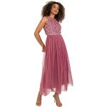 Reduzierte Rosa Elegante Langärmelige Maxi Lange Abendkleider mit Reißverschluss aus Tüll für Damen Größe M für Hochzeitsgäste 