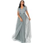 Maya Deluxe Damen Maya Deluxe Misty Groene korte mouwen Streep Maxi Jurk Bridesmaid Dress, Misty Green, 56 EU