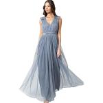 Reduzierte Blaue Elegante Ärmellose Maxi Lange Abendkleider mit Reißverschluss aus Tüll für Damen Größe XXL 