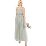 Reduzierte Grüne Elegante Ärmellose Lange Abendkleider mit Reißverschluss aus Tüll für Damen Größe XS für Hochzeitsgäste 