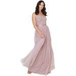 Reduzierte Pinke Elegante Langärmelige Maxi Lange Abendkleider mit Reißverschluss aus Tüll für Damen Größe XXL für Hochzeitsgäste 