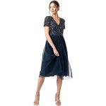 Reduzierte Marineblaue Sterne Romantische V-Ausschnitt Kurze Abendkleider mit Reißverschluss aus Tüll für Damen Übergrößen 