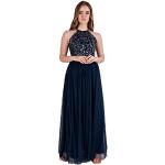 Marineblaue Ärmellose Maxi Lange Abendkleider mit Reißverschluss aus Polyester für Damen Größe M Petite 
