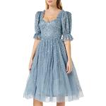 Reduzierte Blaue Elegante Midi Herzförmige Kurze Abendkleider mit Reißverschluss aus Tüll für Damen Übergrößen für Hochzeitsgäste 