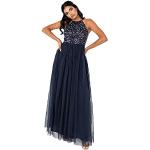 Reduzierte Marineblaue Ärmellose Maxi Lange Abendkleider mit Reißverschluss aus Polyester für Damen Übergrößen Große Größen 