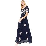 Reduzierte Marineblaue Blumenmuster Kurzärmelige Maxi V-Ausschnitt Kurze Abendkleider aus Polyester für Damen Größe S 