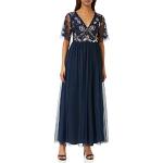 Reduzierte Marineblaue Elegante Maxi V-Ausschnitt Lange Abendkleider mit Reißverschluss aus Mesh für Damen Größe XXL 