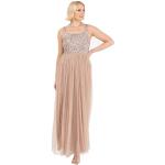 Taupefarbene Elegante Ärmellose Lange Abendkleider mit Reißverschluss aus Tüll für Damen Größe XXL für Hochzeitsgäste 