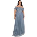 Reduzierte Marineblaue Elegante Maxi Schulterfreie Lange Abendkleider mit Reißverschluss aus Tüll für Damen Größe L für Hochzeitsgäste 