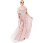 Reduzierte Pinke Elegante Schulterfreie Cocktailkleider mit Reißverschluss aus Tüll für Damen Größe S für Brautjungfern 