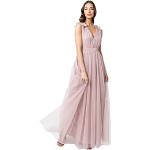 Reduzierte Pinke Elegante Ärmellose Maxi V-Ausschnitt Ballkleider mit Reißverschluss aus Tüll für Damen Größe S für Hochzeitsgäste 