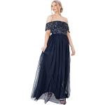 Marineblaue Elegante Schulterfreie Lange Abendkleider mit Reißverschluss aus Tüll für Damen Übergrößen 
