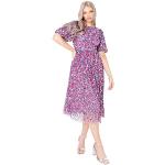 Reduzierte Lila Kurzärmelige Lange Abendkleider mit Reißverschluss aus Polyester für Damen Größe S 