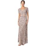 Reduzierte Taupefarbene Elegante Maxi Lange Abendkleider mit Reißverschluss aus Tüll für Damen Größe XS für Hochzeitsgäste 