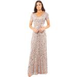 Taupefarbene Elegante Maxi Lange Abendkleider mit Pailletten mit Reißverschluss aus Tüll für Damen Größe L für Hochzeitsgäste 