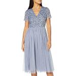 Reduzierte Blaue Sterne Mini V-Ausschnitt Kurze Abendkleider mit Reißverschluss aus Tüll für Damen Größe XS 