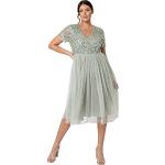 Reduzierte Grüne Romantische Maxi V-Ausschnitt Kurze Abendkleider mit Reißverschluss aus Tüll für Damen Größe L 