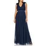 Reduzierte Marineblaue Elegante Ärmellose Maxi V-Ausschnitt Lange Abendkleider mit Reißverschluss aus Tüll für Damen Größe M für Brautjungfern 