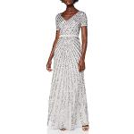 Reduzierte Graue Elegante Maxi V-Ausschnitt Lange Abendkleider mit Pailletten mit Reißverschluss aus Tüll für Damen Größe L für Hochzeitsgäste 