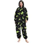 Grüne Damenschlafanzüge & Damenpyjamas mit Dinosauriermotiv mit Reißverschluss aus Flanell Größe L 1-teilig für den für den Herbst 