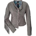 Reduzierte Graue Unifarbene Casual Maze Tapa Stehkragen Kunstlederjacken mit Reißverschluss aus Polyester mit Kapuze für Damen Größe L 