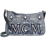Silberne Bestickte MCM Visetos Lederhandtaschen mit Reißverschluss aus Leder für Damen 