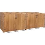 Braune MCW 4er-Mülltonnenboxen 201l - 300l aus Tannenholz mit Deckel 