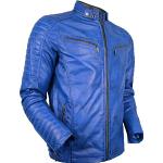 Blaue Gesteppte MDM Biker-Lederjacken mit Reißverschluss aus Lammleder enganliegend für Herren Größe XXL 