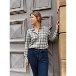 Grüne Karo ME&MAY Bio Nachhaltige Stehkragen Karierte Blusen mit Knopf aus Flanell für Damen Größe XS für den für den Herbst 