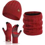 Bordeauxrote Strick-Handschuhe aus Acryl für Herren Einheitsgröße für den für den Winter 