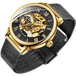 Mechanische Gold Uhr Herren Skelett Uhr römische Ziffer Steampunk Handaufzug Uhr Business Watch Geschenke (schwarzes Gold)