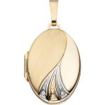 Goldene Ovale Foto Medaillons aus Gelbgold mit Zirkonia für Damen 