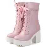 Pinke Ankle Boots & Klassische Stiefeletten mit Schnürsenkel aus Fleece atmungsaktiv für Damen Größe 41 für den für den Herbst 