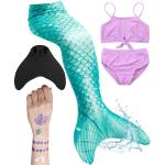 Meerjungfrauenflosse für Mädchen, Kinder, Jugendliche Schwimmfosse mit Bikini und Tattoos Meerjungfrau Nerissa (türkis-lila) Arielle Körpergröße bis 120cm