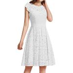 Reduzierte Weiße Elegante Midi Rundhals-Ausschnitt Kurze Abendkleider mit Reißverschluss aus Spitze für Damen Größe M 