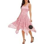 Pinke Vintage V-Ausschnitt Ballkleider mit Reißverschluss aus Spitze für Damen Übergrößen für Brautjungfern 
