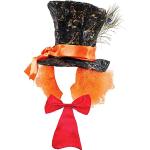 Mega_Jumble® Verrückter Hutmacher Alice im Wunderland Mad Hatter Hut mit Haaren und roter langer Fliege Willie Wonka Kostüm Buchwoche, Sortiert, Einheitsgröße