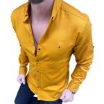 Gelbe Langärmelige Herrenlangarmhemden aus Baumwolle enganliegend Größe XXL für den für den Sommer 