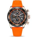 MEGIR Herren Sport Analog Chronograph Leuchtende Quarzuhren mit Silikon Armband für Geschenke, Orange, Chronograph, Quarzuhr