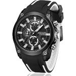 MEGIR Herren Sport Quarz Uhren mit Chronograph Luminous Auto Kalender Wasserdicht Funktion Silikon Armband schwarz-weiß