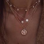 Reduzierte Goldene Sterne Zweireihige Halsketten & Mehrlagige Halsketten mit Strass für Damen für Zeremonien 