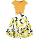 Zitronengelbe Blumenmuster Pin Up Partykleider aus Baumwolle Handwäsche für Damen Größe 4 XL 