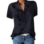Schwarze Vintage Kurzärmelige Tunika-Blusen aus Chiffon für Damen Größe 4 XL für den für den Herbst 