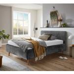 Anthrazitfarbene Meise Polsterbetten mit Bettkasten aus Massivholz mit Stauraum 160x200 