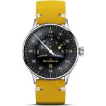Limitierte Gelbe 5 Bar wasserdichte Wasserdichte Automatik Armbanduhren aus Edelstahl mit Einzeiger-Zifferblatt mit Saphir mit Saphirglas-Uhrenglas mit Lederarmband 