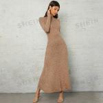 Reduzierte Melierte Elegante Langärmelige SheIn Stehkragen Strickkleider für Damen Größe XS für den für den Herbst 